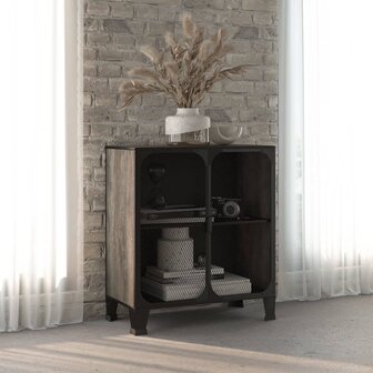 Opbergkast 72x36x82 cm metaal en MDF grijs 1
