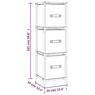 Opbergkast met 3 stoffen lades 34x34x101 cm staal grijs 7
