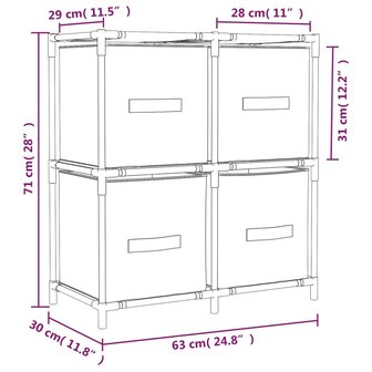 Opbergkast met 4 stoffen manden 63x30x71 cm staal grijs 7