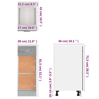 Onderkast met lade 30x46x81,5 cm bewerkt hout grijs sonoma 10