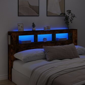 Hoofdeinde met LED 180x18,5x103,5 cm bewerkt hout gerookt eiken 1