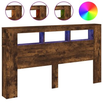 Hoofdeinde met LED 180x18,5x103,5 cm bewerkt hout gerookt eiken 2