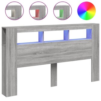 Hoofdeinde met LED 180x18,5x103,5 cm bewerkt hout grijs sonoma 2