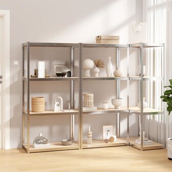 Opbergrek 4 Laags 3 st staal &amp; bewerkt hout zilverkleurig 1