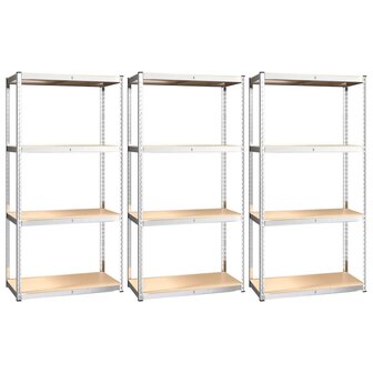 Opbergrek 4 Laags 3 st staal &amp; bewerkt hout zilverkleurig 2