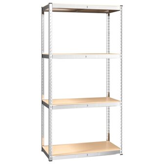 Opbergrek 4 Laags 3 st staal &amp; bewerkt hout zilverkleurig 4