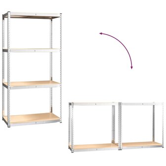 Opbergrek 4 Laags 3 st staal &amp; bewerkt hout zilverkleurig 9