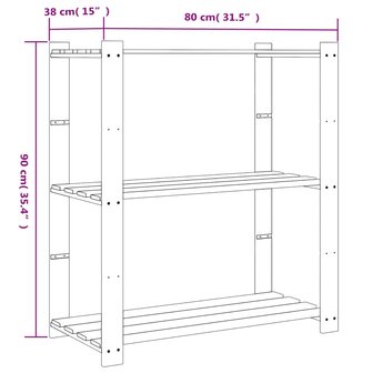 Opbergrek 3-laags 80x38x90 cm massief grenenhout grijs 7