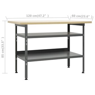 Werkbank 120x60x85 cm staal grijs 6