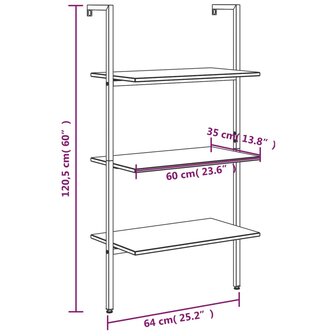 Ladderrek met 3 schappen 64x35x120,5 cm donkerbruin en zwart 8