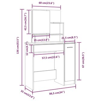 Kaptafel met spiegel 86,5x35x136 cm wit 9