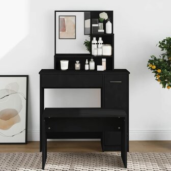 Kaptafel met spiegel 86,5x35x136 cm zwart 3
