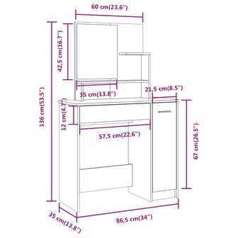 Kaptafel met spiegel 86,5x35x136 cm sonoma eikenkleurig 9