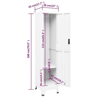 Lockerkast 38x45x180 cm staal wit 8