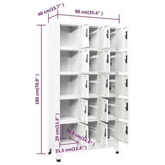 Lockerkast 90x40x180 cm staal wit 8