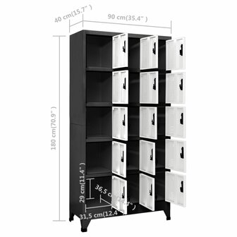 Lockerkast 90x40x180 cm staal antracietkleurig en wit 8