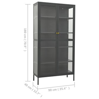 Vitrinekast 90x40x180 cm staal en gehard glas antracietkleurig 11