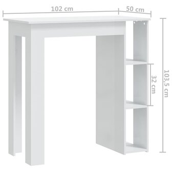 Bartafel met schap 102x50x103,5 cm bewerkt hout hoogglans wit 7