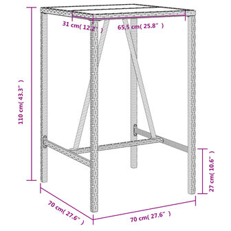Tuinbartafel 70x70x110 cm poly rattan bruin 11
