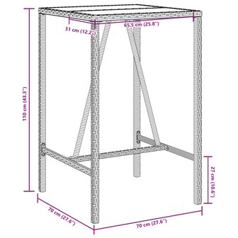 Tuinbartafel 70x70x110 cm poly rattan grijs 11