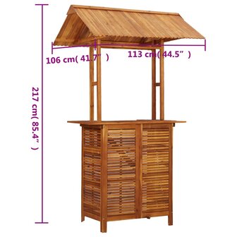 Bartafel met dak voor buiten 113x106x217 cm massief acaciahout 10