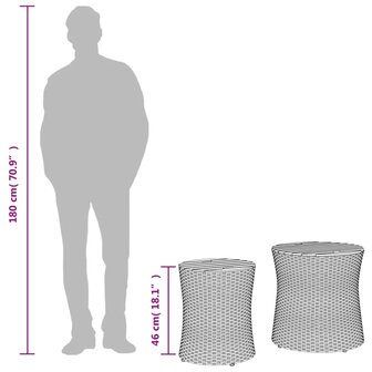 Tuinbijzettafels 2 st met houten blad poly rattan zwart 10