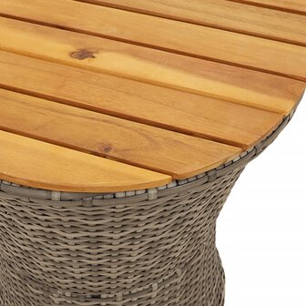 Tuinbijzettafel trommelvormig poly rattan en massief hout grijs 8