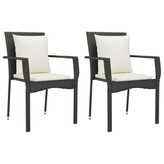 Tuinstoelen 2 st met kussens poly rattan zwart 2