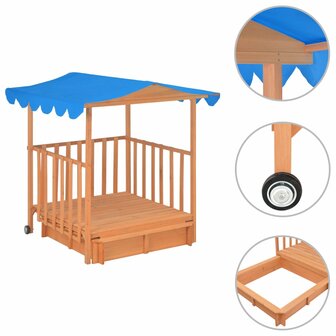 Kinderspeelhuis met zandbak UV50 vurenhout blauw 2