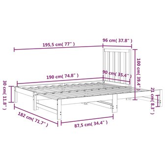 Slaapbank uitschuifbaar massief grenenhout 2x(90x190) cm 9