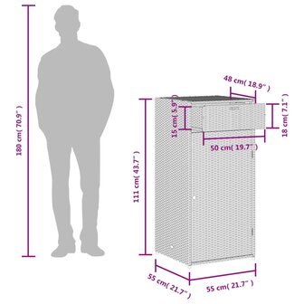 Tuinkast 55x55x111 cm poly rattan grijs 12