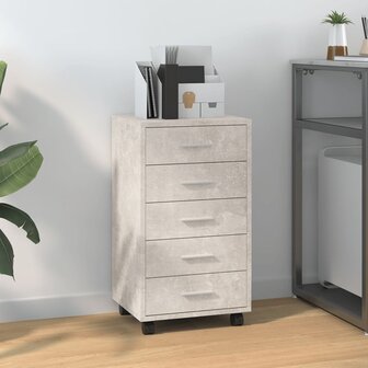 Ladekast met wieltjes bewerkt hout betongrijs 1