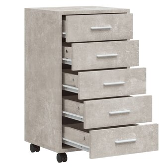 Ladekast met wieltjes bewerkt hout betongrijs 5