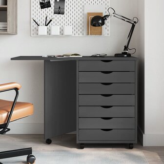Ladekast met bureau MOSS verrijdbaar massief grenenhout grijs 1