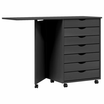 Ladekast met bureau MOSS verrijdbaar massief grenenhout grijs 2