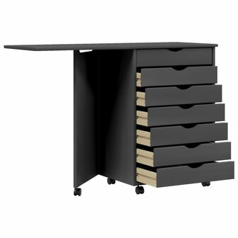 Ladekast met bureau MOSS verrijdbaar massief grenenhout grijs 3