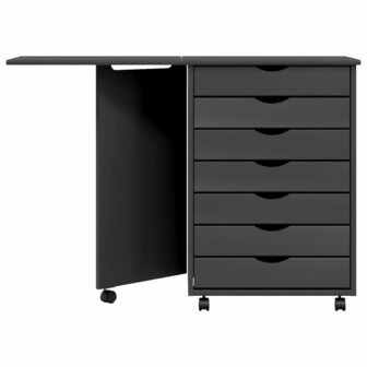Ladekast met bureau MOSS verrijdbaar massief grenenhout grijs 4