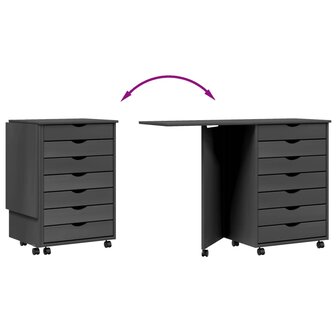 Ladekast met bureau MOSS verrijdbaar massief grenenhout grijs 7