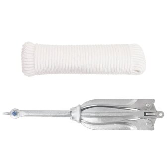 Anker met touw inklapbaar 10 kg smeedijzer zilverkleurig 2