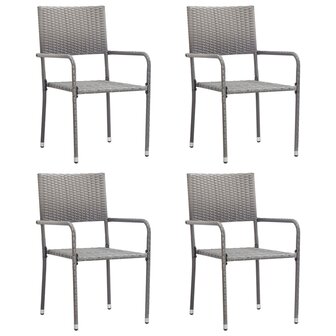 Tuinstoelen 4 st stapelbaar poly rattan grijs 1