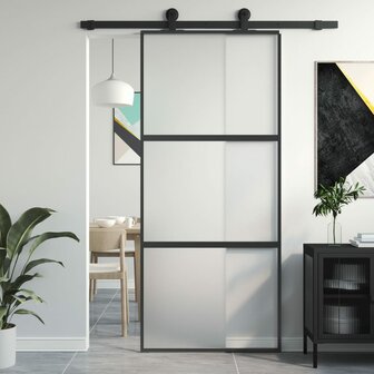 Schuifdeur 90x205 cm gehard glas en aluminium zwart 1