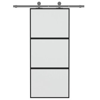 Schuifdeur 90x205 cm gehard glas en aluminium zwart 3