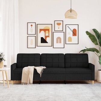 Driezitsbank 210 cm stof zwart 3