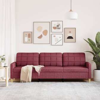 Driezitsbank 210 cm stof wijnrood 3