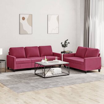 2-delige Loungeset met kussens fluweel wijnrood 1