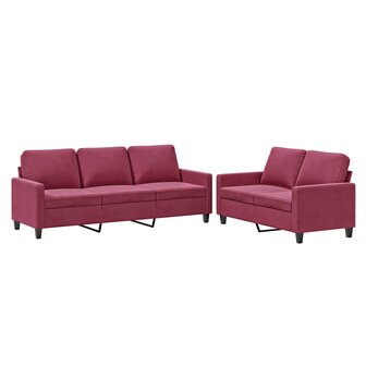 2-delige Loungeset met kussens fluweel wijnrood 2