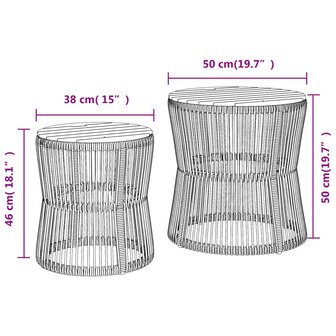 Tuinbijzettafels 2 st met houten blad poly rattan zwart 11