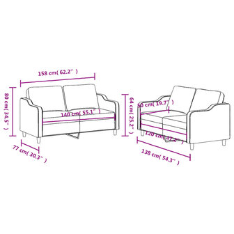 2-delige Loungeset met kussens stof cr&egrave;mekleurig 6