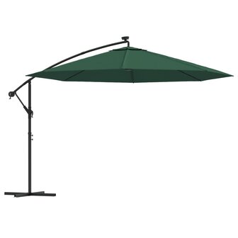Zweefparasol met LED-verlichting en metalen paal 350 cm groen 2