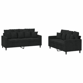 2-delige Loungeset met kussens fluweel zwart 2